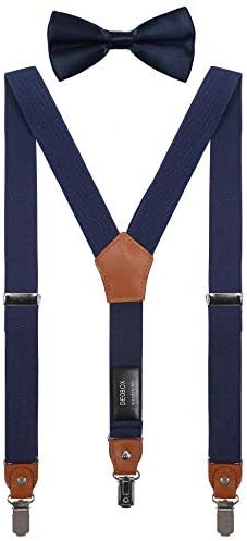 DEOBOX Suspenders for Boys and Bow Tie Set Navy Blue for Wedding Adjustable 24"