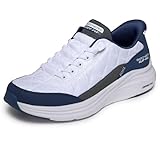 Skechers Women's Contour Foam Hands Free Slip-Ins, White/Navy, 8
