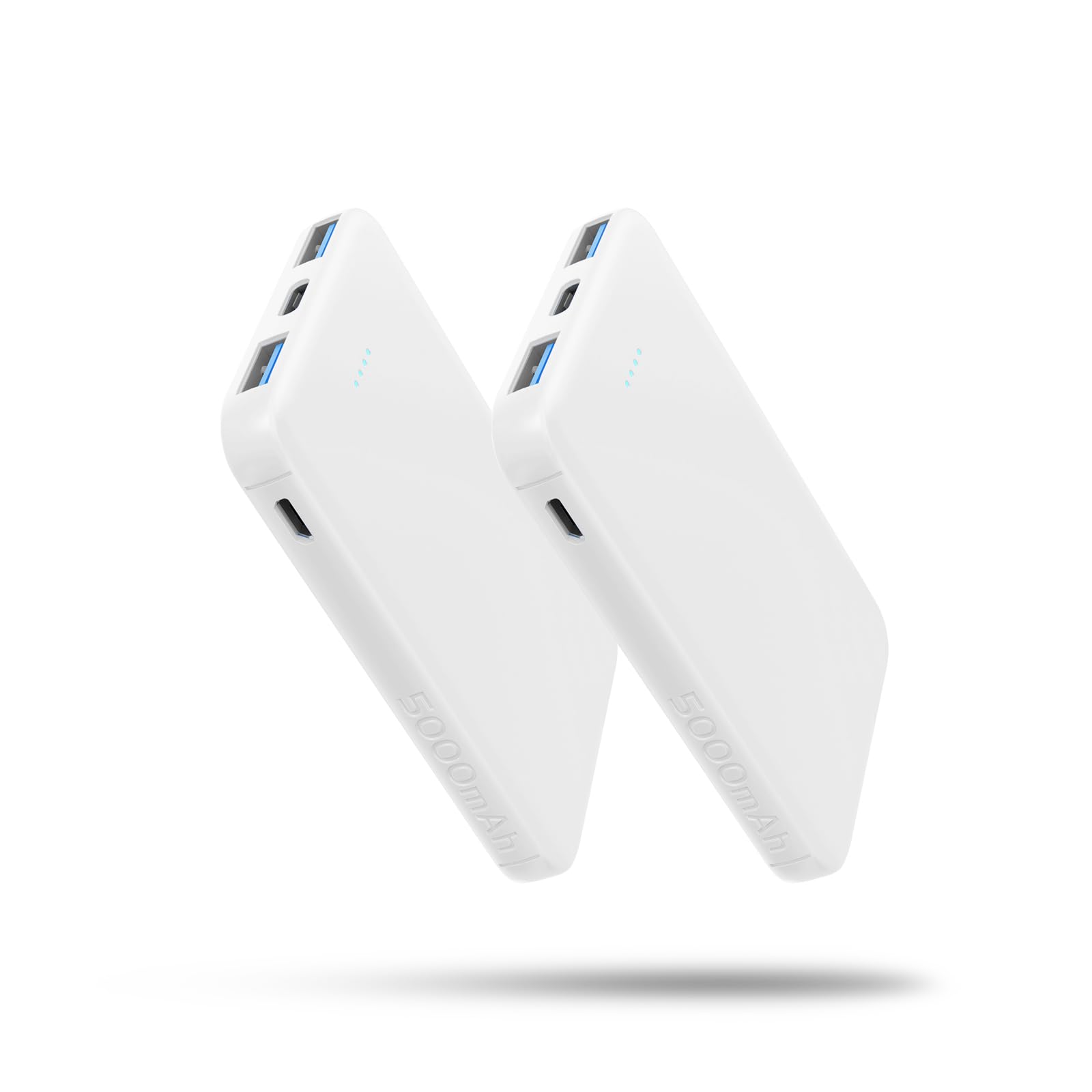 VANYUST S22 Portable Charger, 2-Pack 5000mAh Power Bank, External Battery Pack Compatible with iPhone 15/14/13/12/11/X All Series and Android Phone, White and White