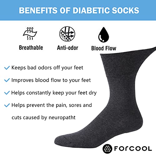 Forcool Diabetic Socks Crew, Non Binding Dry Fit Loose Casual Dress Edema Wide Quarter Cotton Socks For Men Women With Seamless Toe Cushioned Heel, 3 Pairs Navy Blue Medium #TOP3