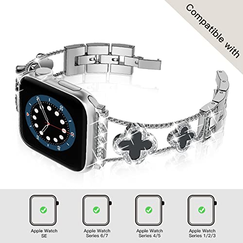 Image of Musk-MSKR Diamond Metal Bands Add Sparkle to Your Watch For Apple Watch Series 11 /10 /9 /8 /7 /6 /5 /4 /3 /2 /SE /Ultra Clover Simple and Stylish Compatible with 38mm40mm41mm42mm44mm45mm 46mm49mm Women's Wear