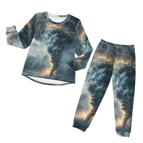 Glaphy Lightning Tornado Grey Pajama Set PJ Sets Para Nios Long Sleeve 2-Piece Sleepwear 3-8 Years