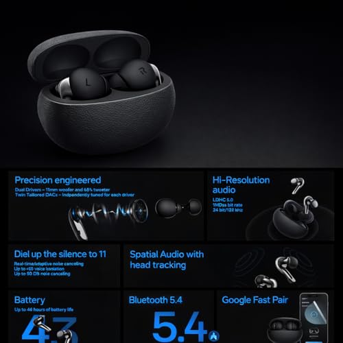Image of Lynacz Original Buds Pro 3 Earphone Compatible with Oneplus,Vivo TWS Dual Drivers ANC Earbud Neckband AI Translator Dual DAC Dynaudio EQ Dual Device Connectivity (Black)
