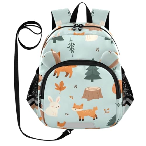 Kid's Backpack for Boys & Girls Toddler Bag Fox Rabbit Bear Pattern Backpack with Safety Leash - Main Image