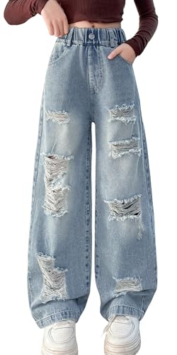 Maeau jean pour enfants de 5 à 14 ans coupe large élastique fille