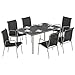 Outsunny Gartenmöbel Set Sitzgruppe 7-teilig 150 x 90cm Tisch mit 6 Atmungsaktiven Stühlen Sicherheitsglas Tischplatte, wetterfest Essgruppe Gartenset Gartengarnitur für Garten Balkon Terrasse Schwarz