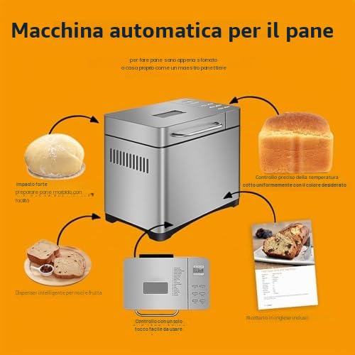 Macchina per il pane con dispenser per frutta e noci - 17 menu preimpostati e timer di 15 ore per pane integrale, pane francese, marmellata, yogurt, torta e riso glutinoso