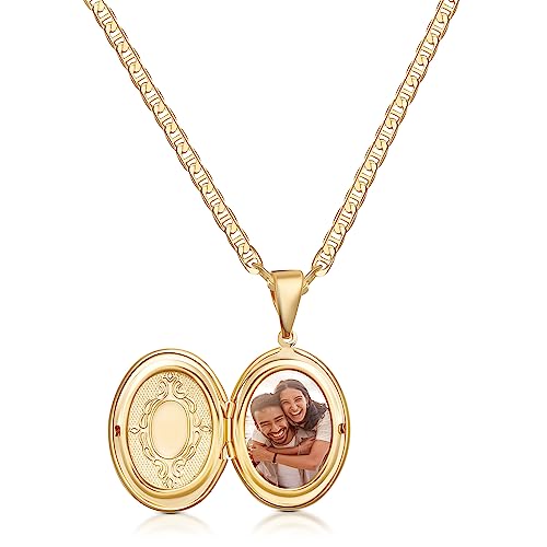Barzel 18K Gold Plated Oval Locket Necklace Photo Book Necklace with Mariner Chain - Made in Brazil (Oval, 18 Inches)