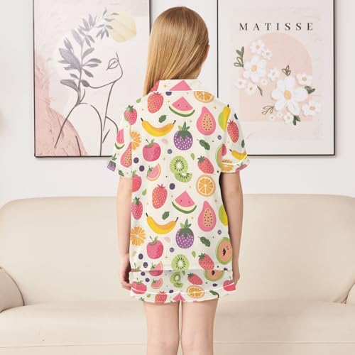 ALAZA Watermelon Strawberry Banana Pajamas Satin Pajama Set Short Sleeve Button Down Sleepwear4