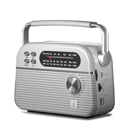 Image of iGear Trinity Solar-Powered MP3 Player & 3-Band Radio with FM /AM /SW, Retro Modern Style, Bluetooth, USB, TF /SD Card, 1200 mAh Rechargeable Battery, Solar Charger, 1 Year Replacement Warranty (Silver)