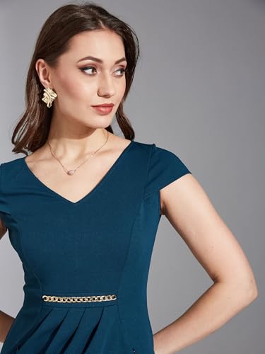 Image of Life With Pockets Women's V-Neck Cap Sleeve Solid Wrapped Polyester Knee-Long Dress