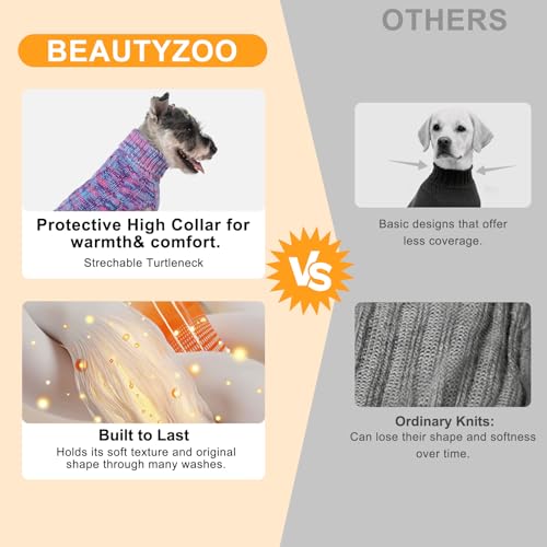 Image of BEAUTYZOO Dog Sweater for Small Medium Dogs, Knit Clothes with Harness Hole | Turtleneck Pullover Fall Winter Knitwear, Fuzzy Fleece Cold Weather Coat for Girl Boy Puppy, Warm Pet Sweatshirt, Purple SM T