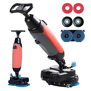 QFGain Gewerbliche Scheuersaugmaschine mit 360° Drehbarem BüRstenkopf, DoppelbüRste, 150 W Saugleistung, 44 Lbs (Ca. 20 Kg) Gewicht, für GäNge, KüChen Und Badezimmer Red