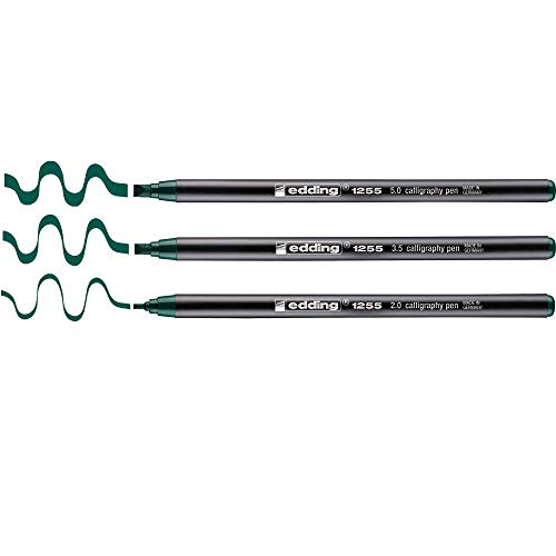 edding 1255 calligraphy pen - bottlegreen - 3 pens - calligraphy nib 2-5 mm - fibre pens for paper, wood, terracotta, canvas - pack of 3