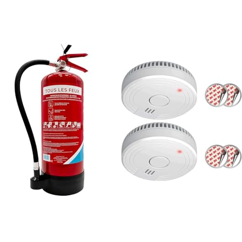 Firexo Extincteur Tous Feux (6 Litre) - 7 in 1 Extincteur d'incendie - Electrique et Domestique & ELRO FS1805 Détecteur de fumée avec 5 Ans de Batterie et Aimant - Conforme à la Norme européenne