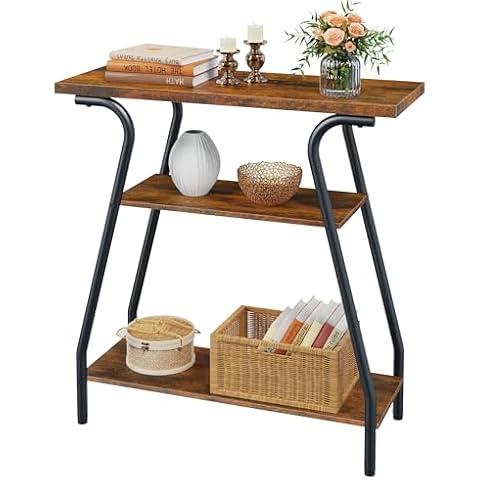 FAVOOSTY Narrow Console Table, 3 Tier Entryway Table with Storage Shelves, Industrial Farmhouse Sofa Table with Curved Frame for Living Room, Entry Way, Hallway, Foyer, Front Door, Couch, Office Cover