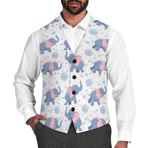 Cute Elephants And Bubble Novelty Men's Suit Vest Casual Formal Dress Vests Business Waistcoat