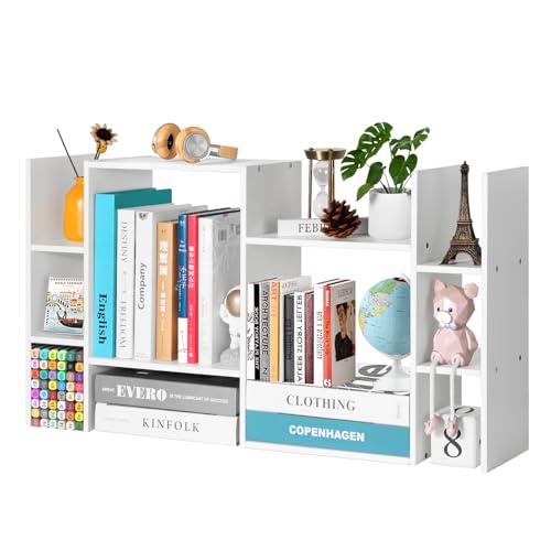 Image of YIGANG Desk Shelf Organizer, 3-Tier Desktop Bookshelf for Computer Desk, Small Tabletop Hutch Storage Rack, Wood Office Supplies Organizer for Dorm, Home & Student (29 Inch Wide)，White