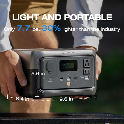 EF ECOFLOW RIVER 2 Portable Power Station, 256Wh LiFePO4 Battery, 1-Hour Fast Charge, Up to 600W AC Outlets, Solar Generator for Camping/Outdoor/Home Backup, Includes Solar Charging Cable