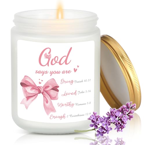 Conelist Church Mothers Day Gift Pink Bow Christian Candle for Women Coquette Bible Verse Prayer Candle Administrative Professional Day Gifts Lavender Scented for Women Sister Teacher Coworker