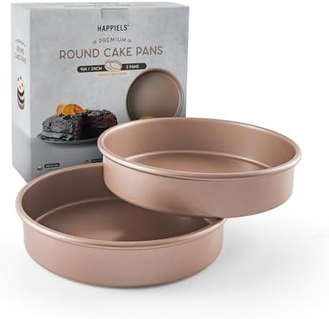 HAPPIELS Non Toxic Nonstick 9 inch Round Cake Pans Set of 2 | Quality Non Stick 9 inches Layer Circle Cake Pan 2 inches Deep | Best 9in Baking Pan PFOA, BPA free Nontoxic | 9inch 9inches Cake Pans Set - Thumbnail 2