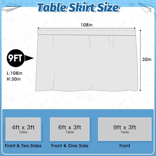 Image of 9FT Blue and White Composition Table Skirt Teacher Desk Skirt for Composition Notebook Classroom Decor Rectangle Table Cover for Back to School Party Supplies Kindergarten Office Bookcase Cabinet