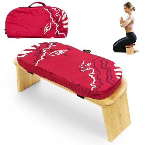 Meditation Bench – Bamboo, Foldable & Ergonomic Meditation Stool – Sturdy Prayer Bench with Meditation Cushion, Comfortable for Kneeling or Sitting – Perfect for Deeper & Longer Meditation