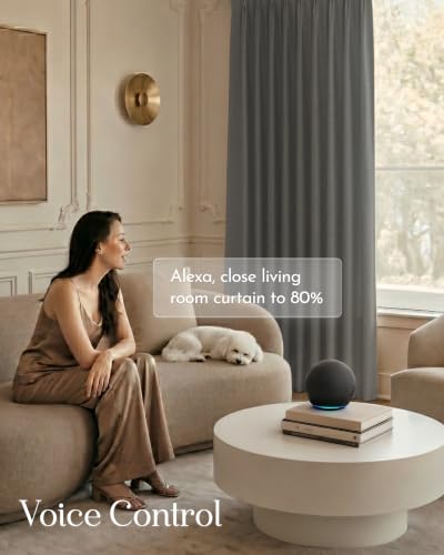 Image of Graywind Motorized Curtains with Track, Room Darkening Smart Curtains, Rechargeable Curtains Compatible with Alexa & Remote Control for Large Windows, Custom Drapes Up to 220 inch, Echo (Ash)