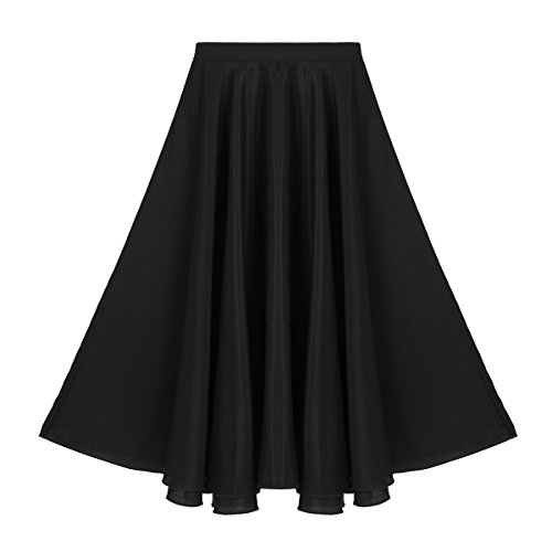 iiniim Falda Larga de Danza Ballet Balie Moderno para Niñas Traje de Danza Flamenco Sevillanas Tango Vals Vestido Largo Falda Maxi Círculo Completo Plisada Elegante Vintaje Negro 6