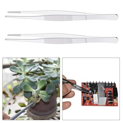 WUYJI Pinzetten 2 Pinzetten-Sets, Edelstahlpinzette, 14 cm Pinzette, gezackte, gerade Spitze, rutschfeste chirurgische Pinzette, aus Edelstahl