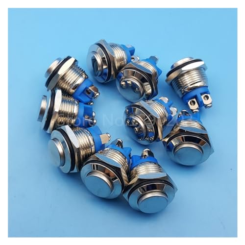 Bouton-poussoir momentané 16mm en métal étanche pour circuits électriques 10 pièces
