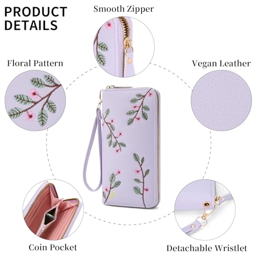 Image of RNIEGA Womens Wallet RFID Blocking Vegan Leather Zipper Around Ladies Wallets Long Clutch Purse with Wristlet