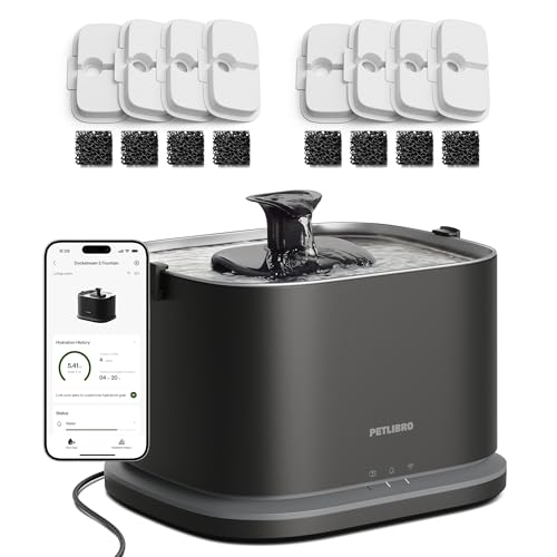 Image of PETLIBRO Upgrade Cat Water Fountain + 8 Packs Filters, Dockstream 2 Smart App Monitoring Pet Water Fountain for Cats Indoor, 3L /101oz Cat Fountain Stainless Steel Tray for Drinking, 5G WiFi