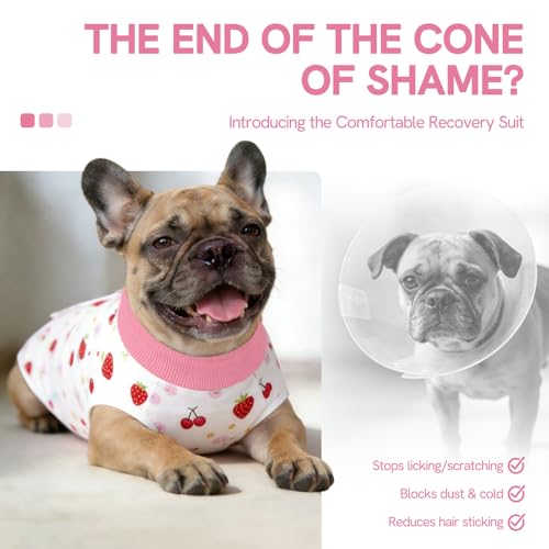 Image of SAWMONG Recovery Suit for Dogs After Surgery Professional, Dog Spay Surgical Suit for Female Dogs, Dog Onesie Bodysuit for Surgery Male Substitute E-Collar Cone, Cherry Pink, X-Small