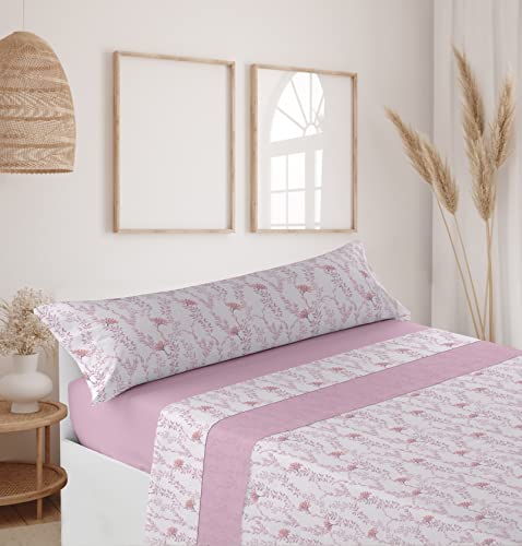 Juego de Sábana Cama 90x190/200cm Microfibra, de 3 Piezas Estampadas para Hogar Hostelería Regalos (Cama 90, Rowan Rosa- Juego de Sábanas)