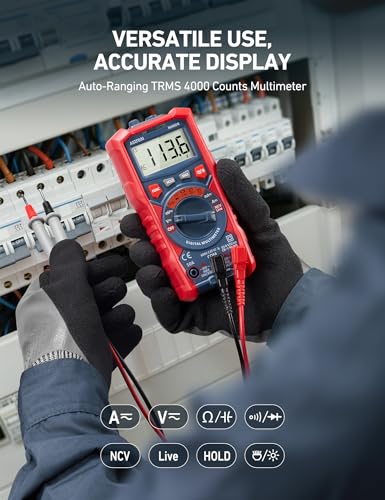 Astroai M4K0R Multimeter Tester, Trms 4000 Counts Volt Meter Auto-Ranging Ohmmeter Digital 1.5V/9V/12V Battery Voltage Tester Measure Voltage Current Resistance Diodes Continuity Capacitance thumb #1