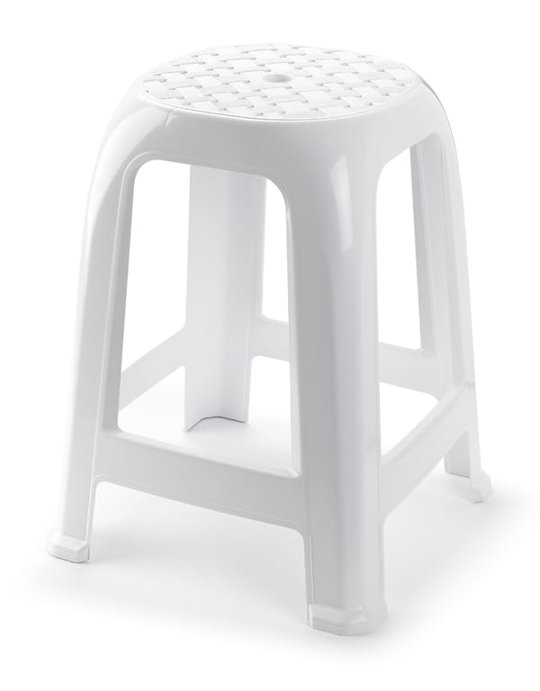 Muddy Hands Large Plastic Sitting Stool for Home or Garden Indoor Outdoor Stackable Chair (White)