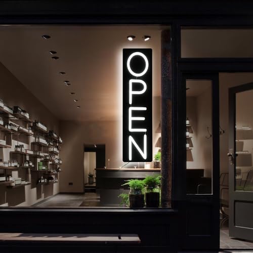 Image of Open Signs for Business 12V /2A Ultra Bright LED Neon Open Sign 16 Inch Lighted Open Sign Electric Light Up Open Sign for Business Storefront Window Glass Door Retail Shop Store Bar Salon Restaurant,Vertical White