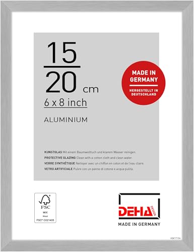 DEHA Design cadre photo, 15 x 20 cm, aluminium, Argent mat, cadre photopour poserau format paysage et portrait, verre synthétique, Tribeca