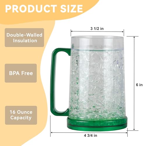 Image of Lily's Home Freezer Beer Mugs - Set of 4 Freezable Gel-Filled 16 oz BPA-Free Acrylic Frozen Mugs for Outdoor Entertaining and Gifting