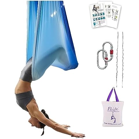 F.Life Aerial Yoga Hammock 6.5 yards Premium Aerial Silk Fabric Yoga Swing for Antigravity Yoga Inversion Include Daisy Chain,Carabiner and Pose Guide (Blue Omber) Cover