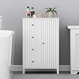 VDNEND Fluted Bathroom Floor Cabinet, Small Wooden Storage Cabinet with 4 Drawers, 1 Adjustable Shelf, Freestanding Storage Unit for Bathroom Hallway Living Room (1, White)