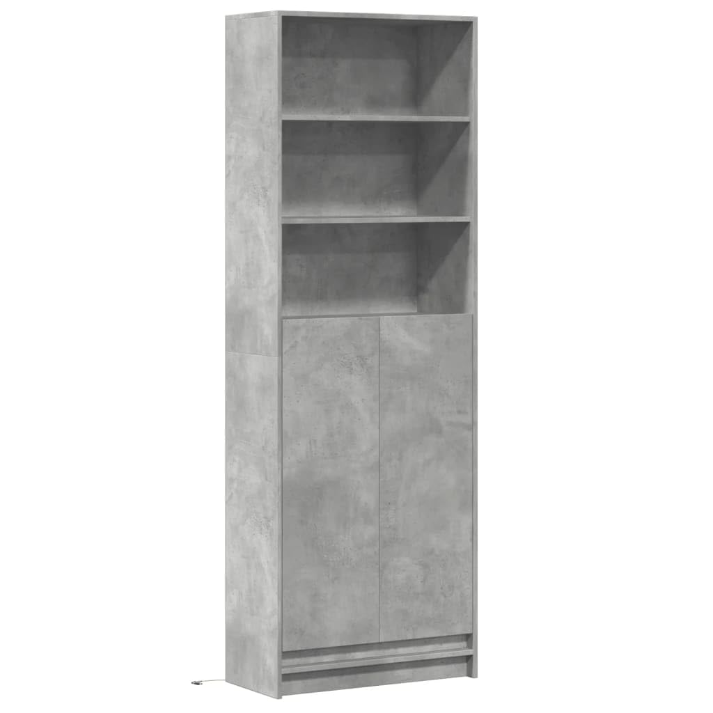 Credenza con LED legno ingegneria grigio cemento armadio alto con luci LED RGB e ampio spazio per la decorazione della casa 69 x 32,5 x 200 cm
