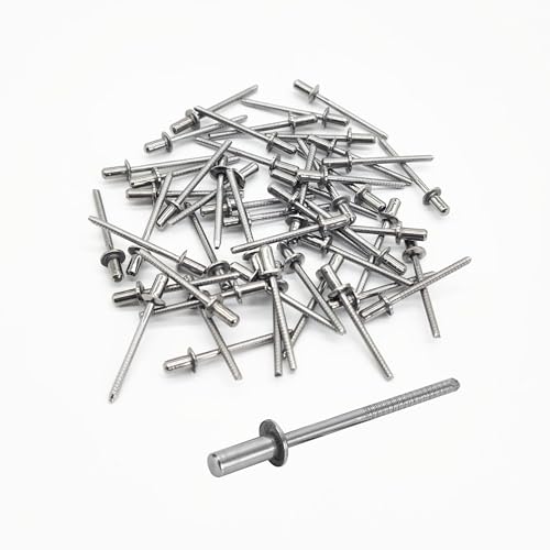 TUKEVA 50 Pezzi 4 x 8mm Rivetti in acciaio inox 304 ciechi Rivetti a strappo Rivetti ciechi a testa piatta Rivetti a testa cieca a cupola per carrozzeria, fissaggio in metallo, pelle (4 x 8mm)