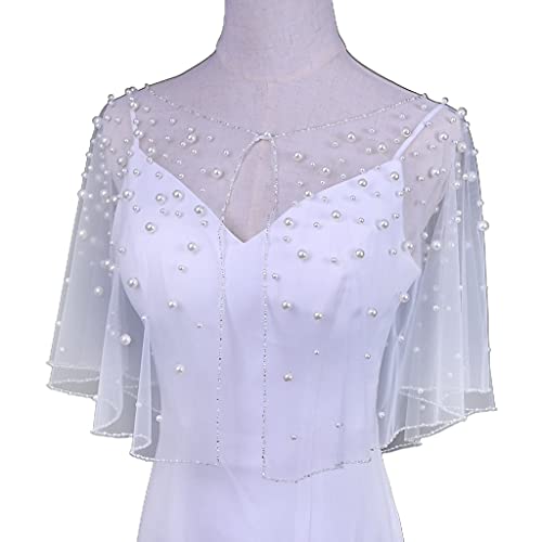 Wedding Wraps Capes Soft Tulle Shawls With Pearl Beads Embroidery Bridesmaid Capelet Shrug For Party Evening Dress