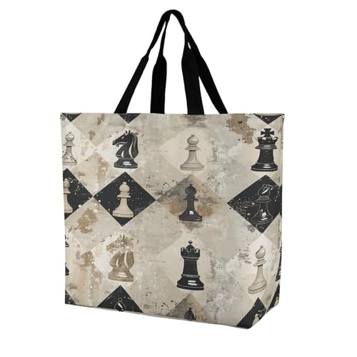 Women's Multi-Functional Shopping Bag，Chess Piece Brown Pattern Printing Messenger Bag Shoulder Bag for Travel, Work, Shopping & Parties with Inner Pocket, Grocery Bag Lightweight & Water-Resistant