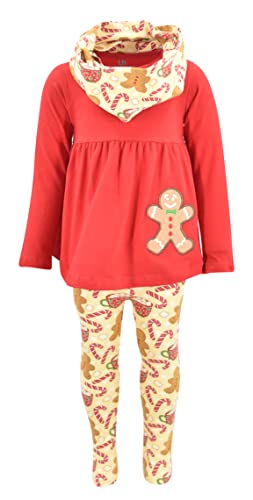 Image of Unique Baby Girls Kids Toddler 3pc Outfit Set Long Sleeve Stretch Tunic Top Leggings and Scarf