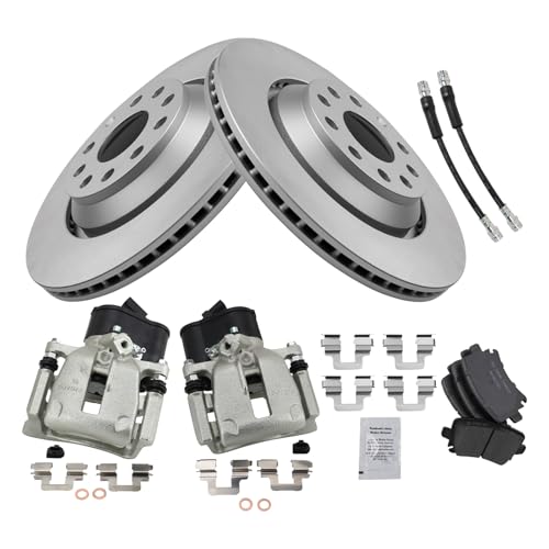 Image of TRQ Rear Brake Pad and Rotor Set Ceramic G Coated Rotors Calipers Compatible with 2010 2016 Volkswagen CC 2010 Passat