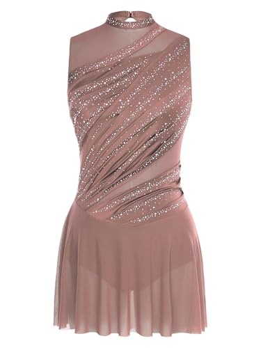 TiaoBug Vestidos De Baile De Patinaje Artístico para Mujer Maillot Sin Manga De Lentejuelas Body De Danza Gimnasia Rítmica Café XL