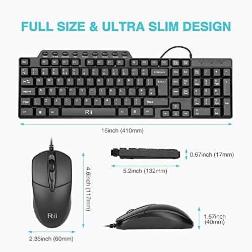 Image of Wired Keyboard and Mouse,Rii RK203 Full Size Slim Business Keyboards and Mouse Wired for Computer,Laptop,PC,Notebook,Windows Home Office